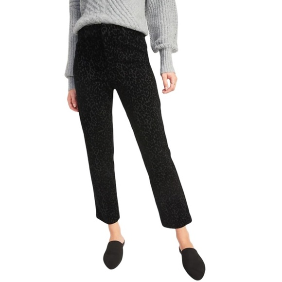 Old Navy Pixie High Rise Flocked Black Leopard Pants Ankle Secret Slim Pocket 18 - Picture 1 of 11